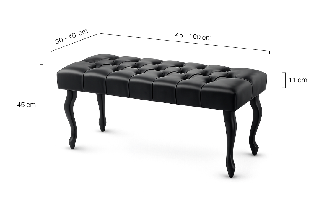 Elegancka czarna ławka pikowana ze skóry
