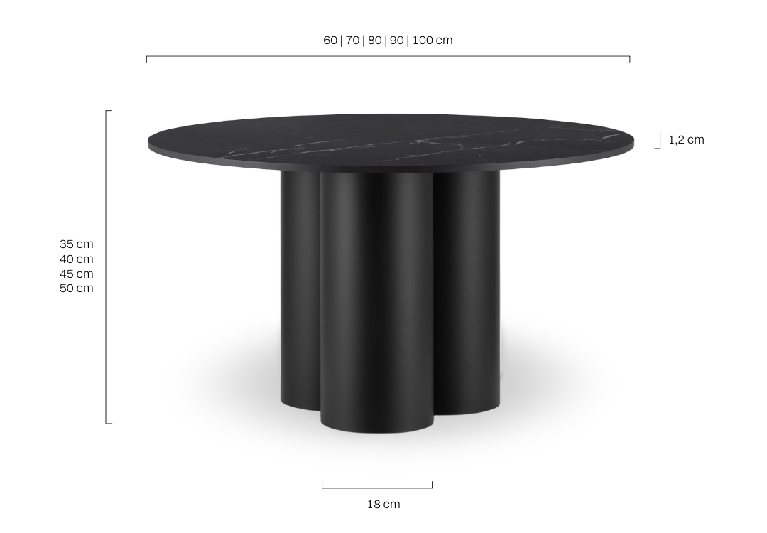 Czarny stolik kawowy z kamiennym blatem i stalową nogą, elegancki akcent do salonu