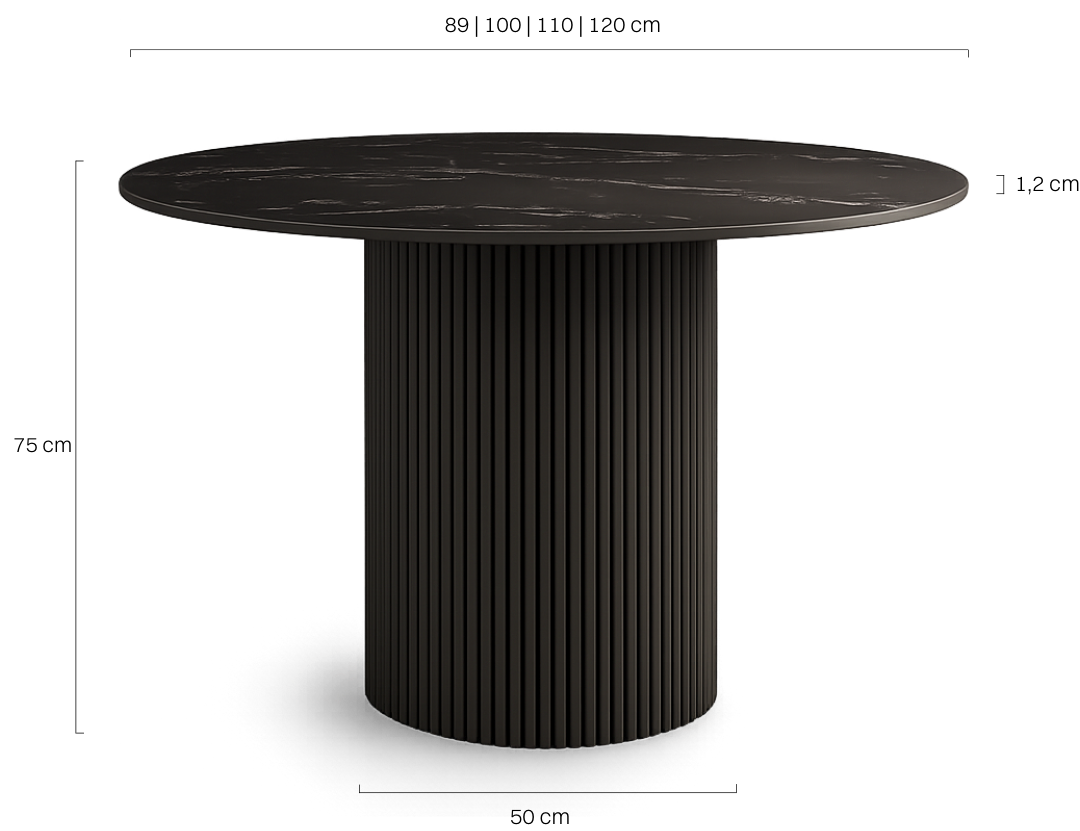 czarny stół do jadalni z kamiennym blatem