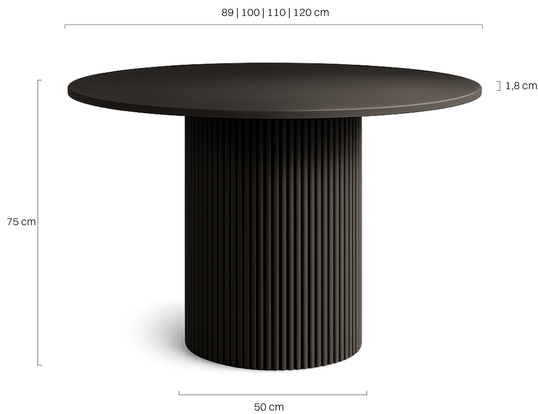 Czarny okrągły stół do jadalni z ryflowaną nogą, elegancki akcent do nowoczesnych wnętrz