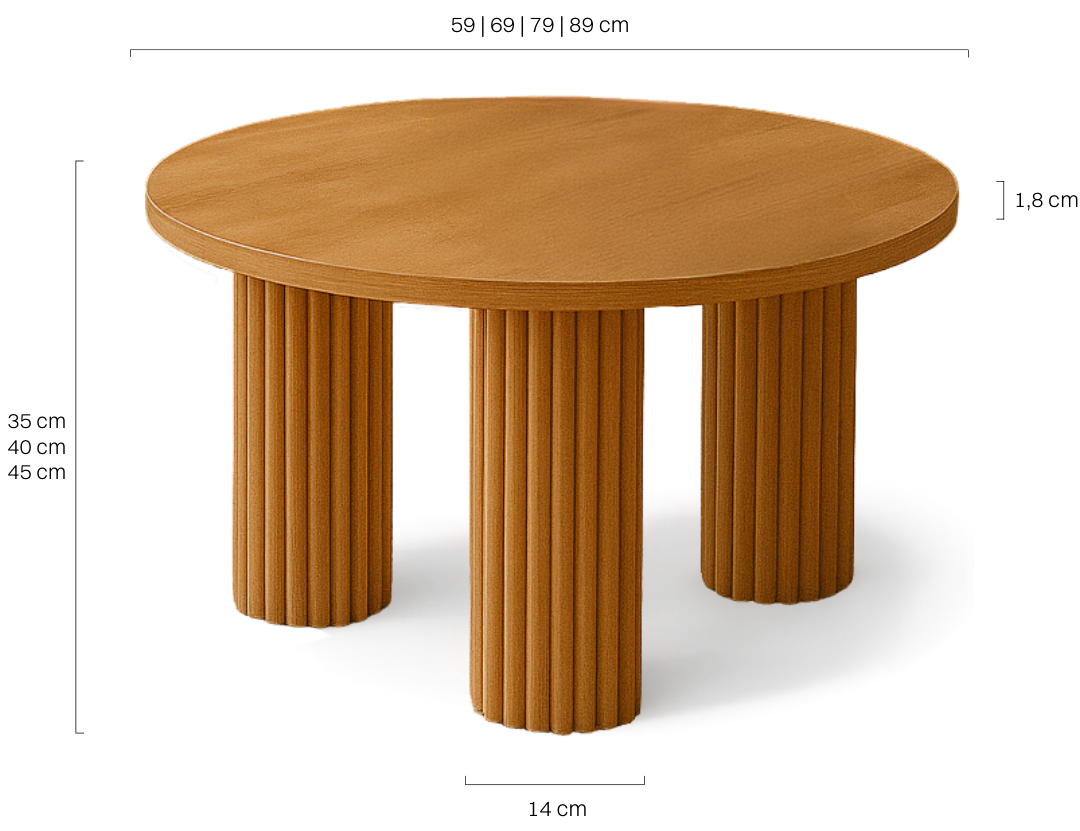 ryflowany stolik kawowy na trzech nogach