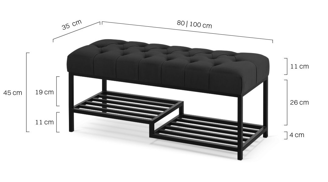 czarna ławka industrialna do przedpokoju na metalowych nogach