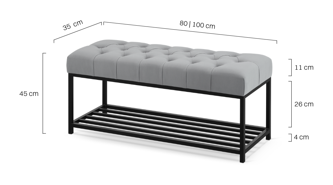 szara ławka na buty z siedziskiem pikowanym