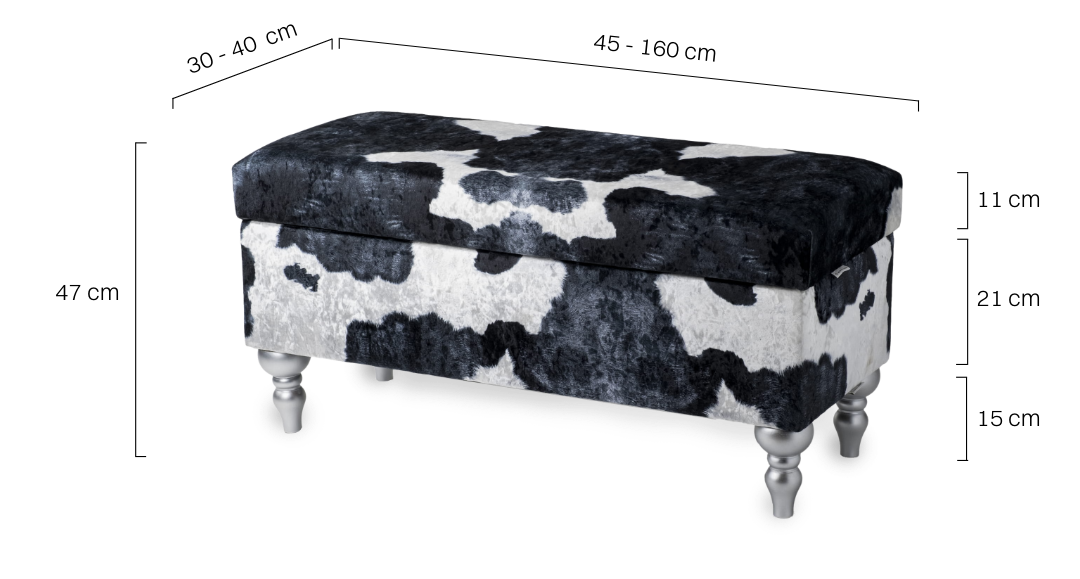 Pufa ze schowkiem z tapicerką w wzór krowy, wygodna i dekoracyjna do wnętrza