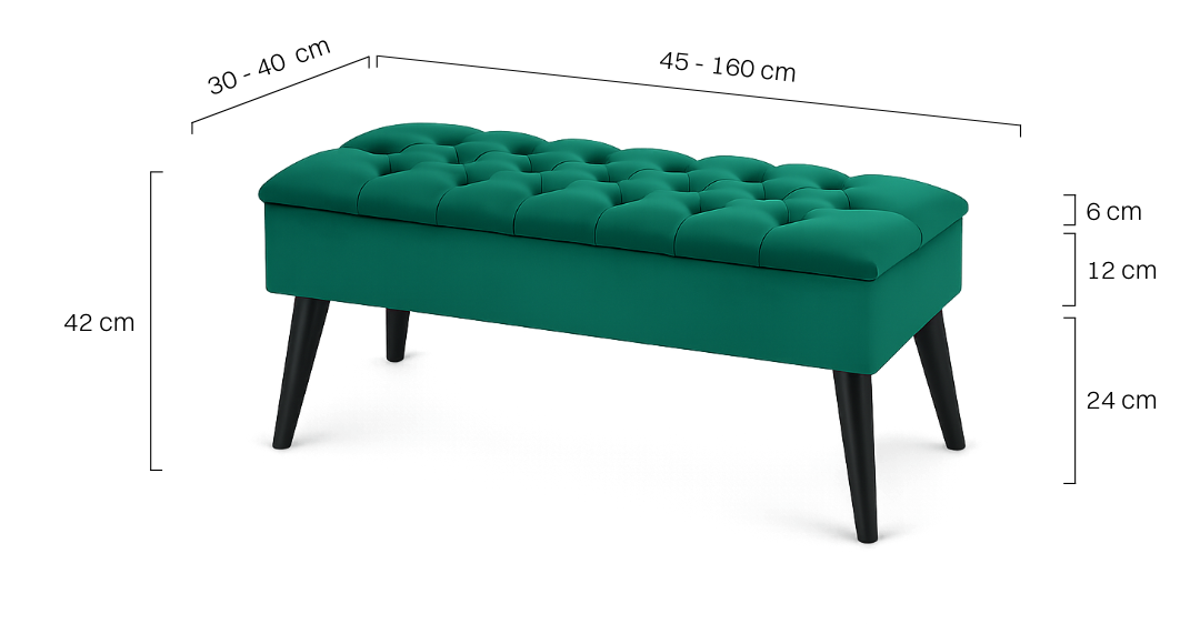 Pikowana pufa w butelkowej zieleni ze schowkiem, elegancka i pojemna przestrzeń